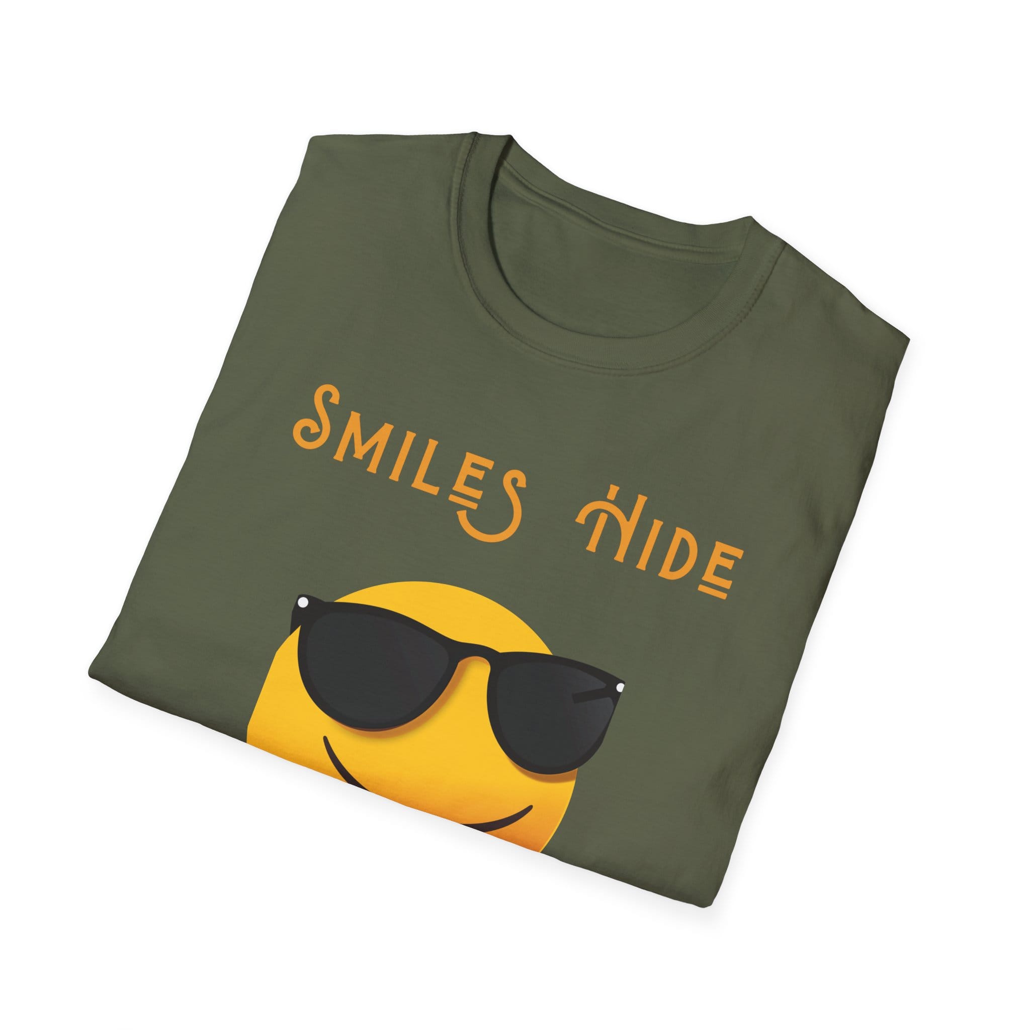 Military Green Short Sleeve Tee Smiles Hide Struggles