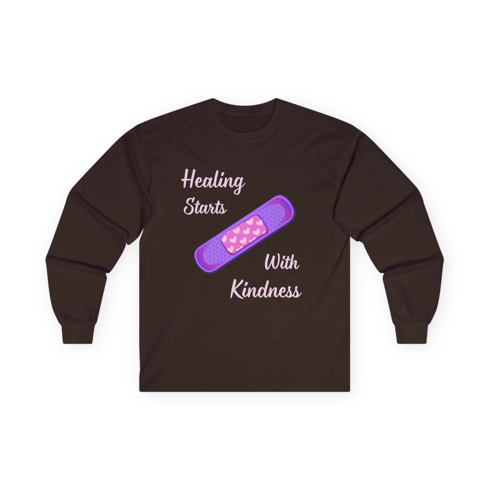 Dark Chocolate Long Sleeve Tee Healing Kindness Bandaid