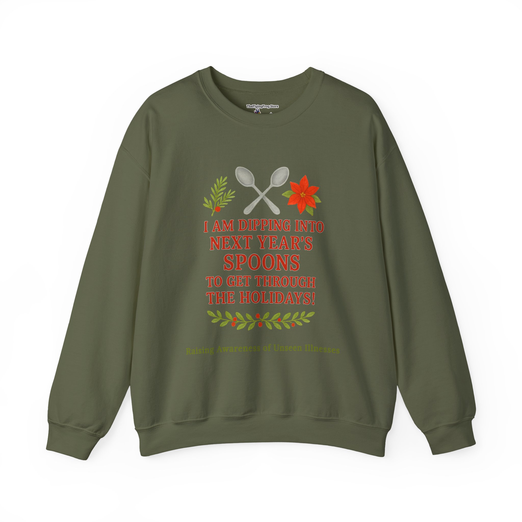 Dipping Into Next Year's Spoons Holiday Sweatshirt in Military Green