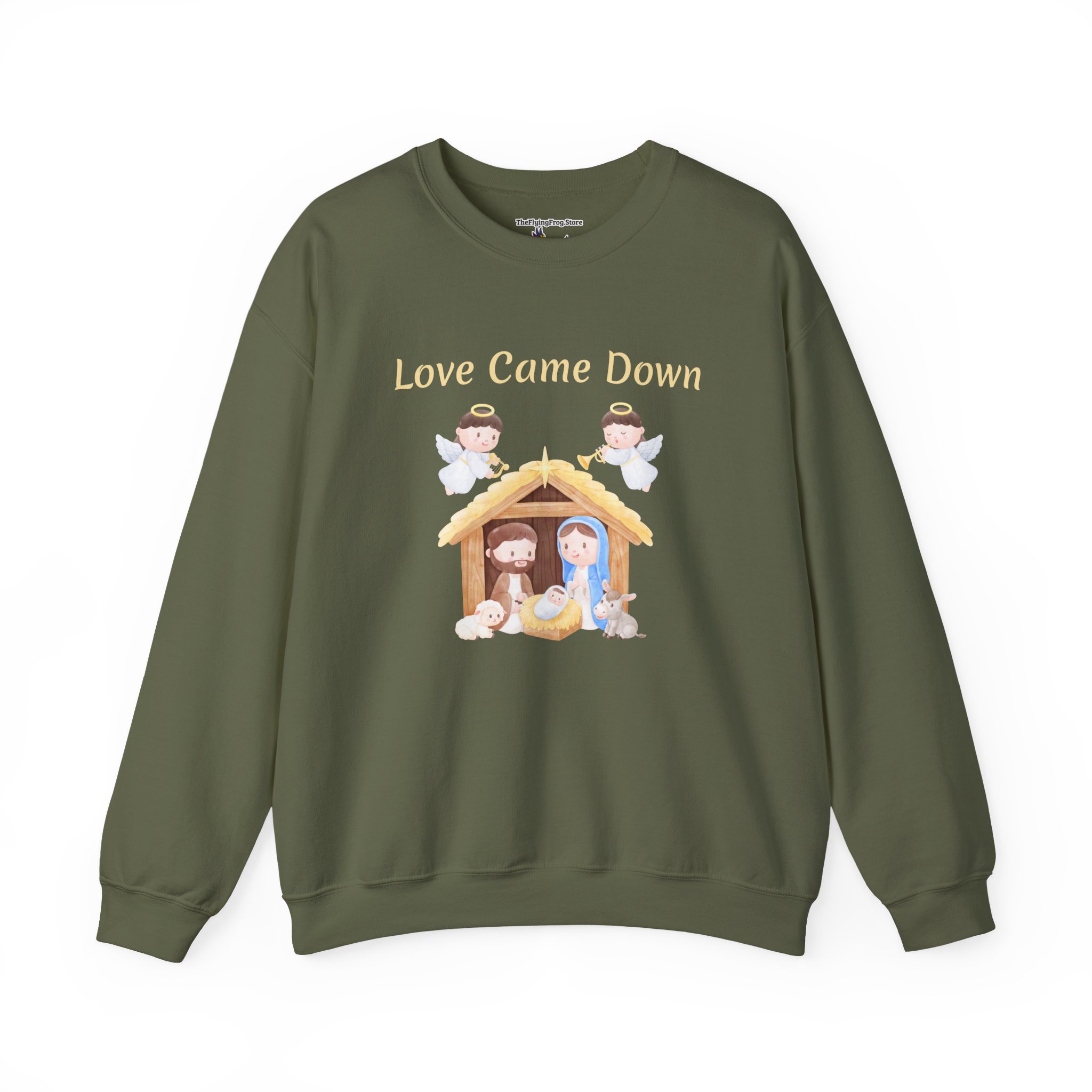 Love Came Down Nativity Sweatshirt in Military Green