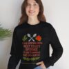 Dipping Into Next Year's Spoons Holiday Sweatshirt in Black on female model