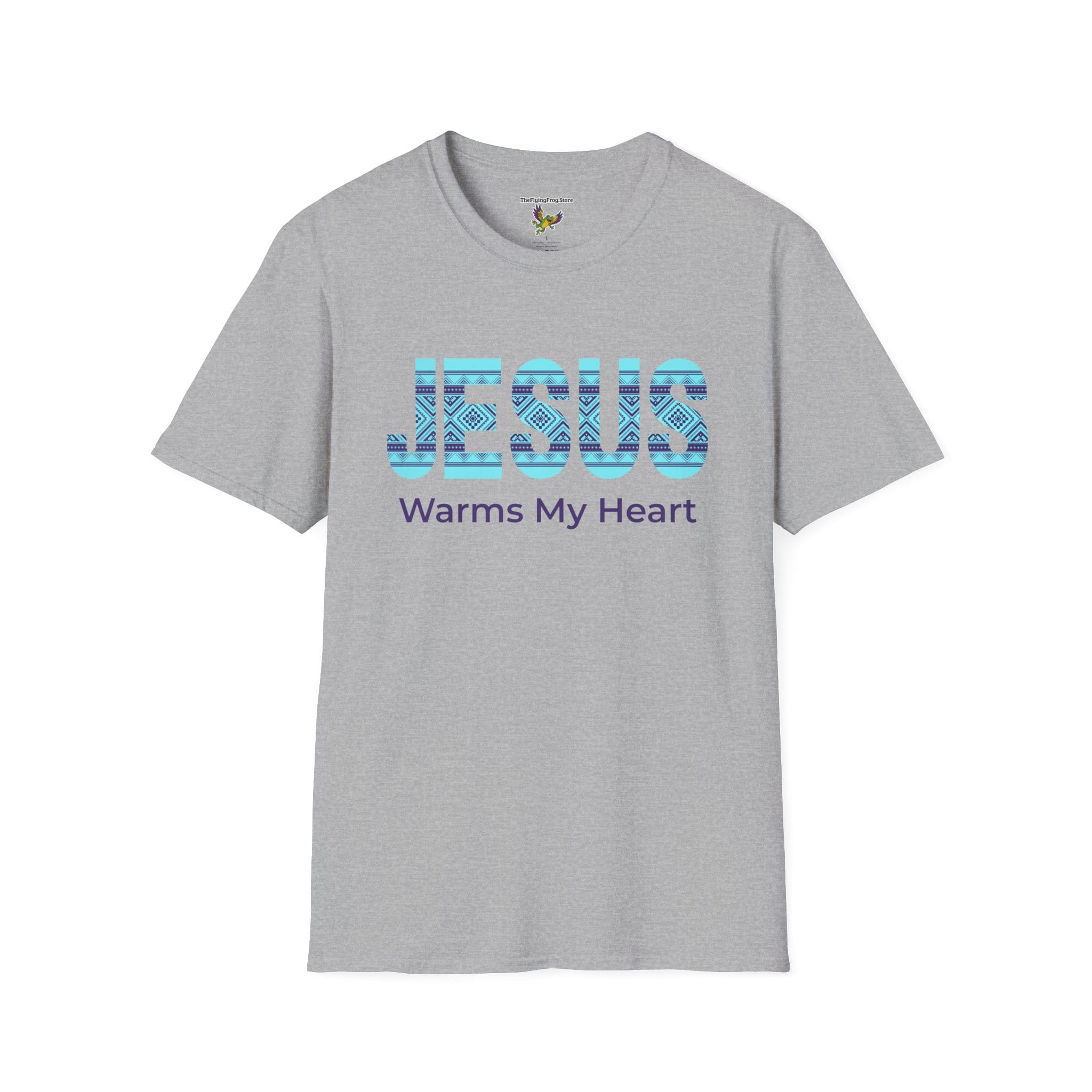 Jesus Warms My Heart Short Sleeve T-shirt in Sport Gray, front view