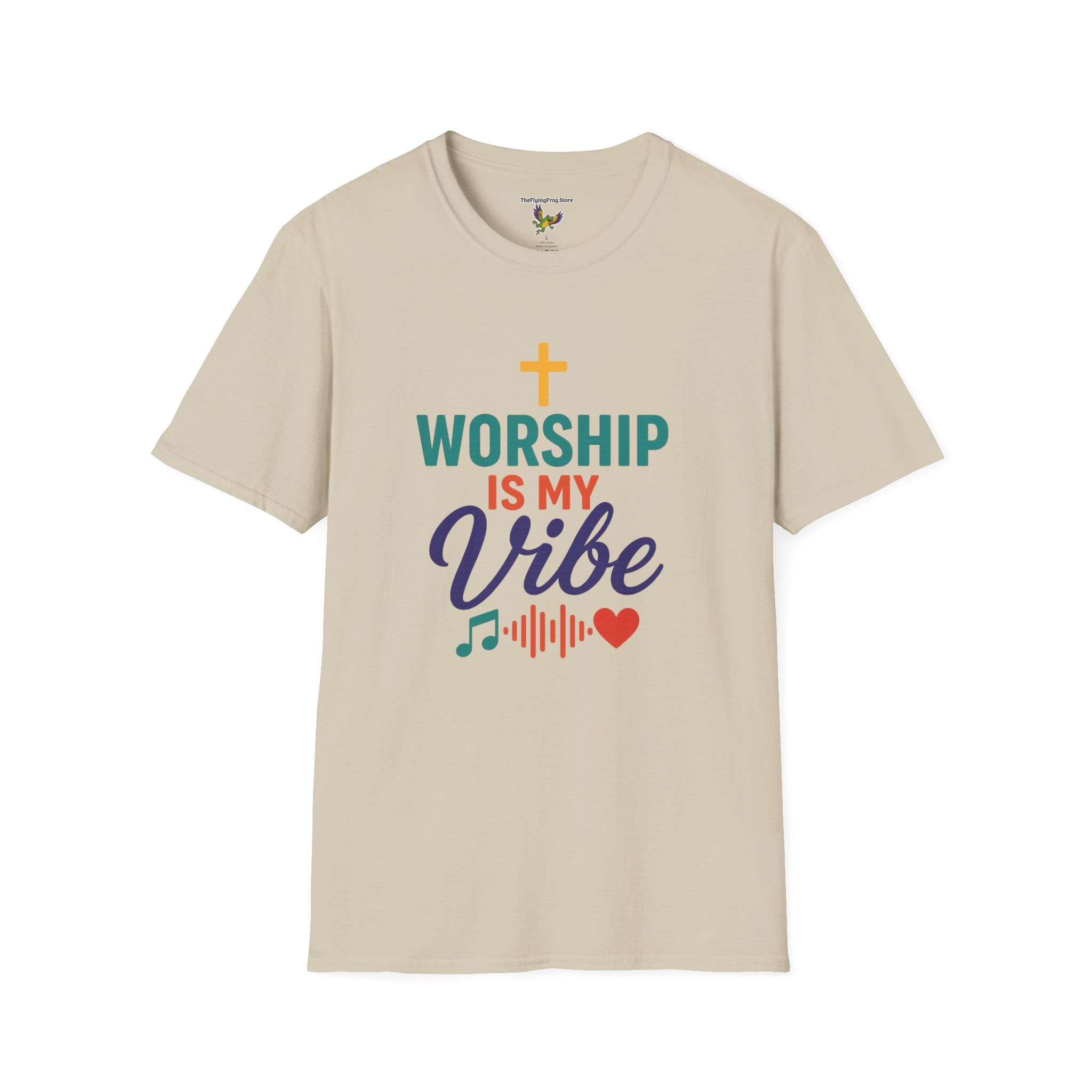 Worship Is My Vibe Short Sleeve T-shirt in Sand, front view