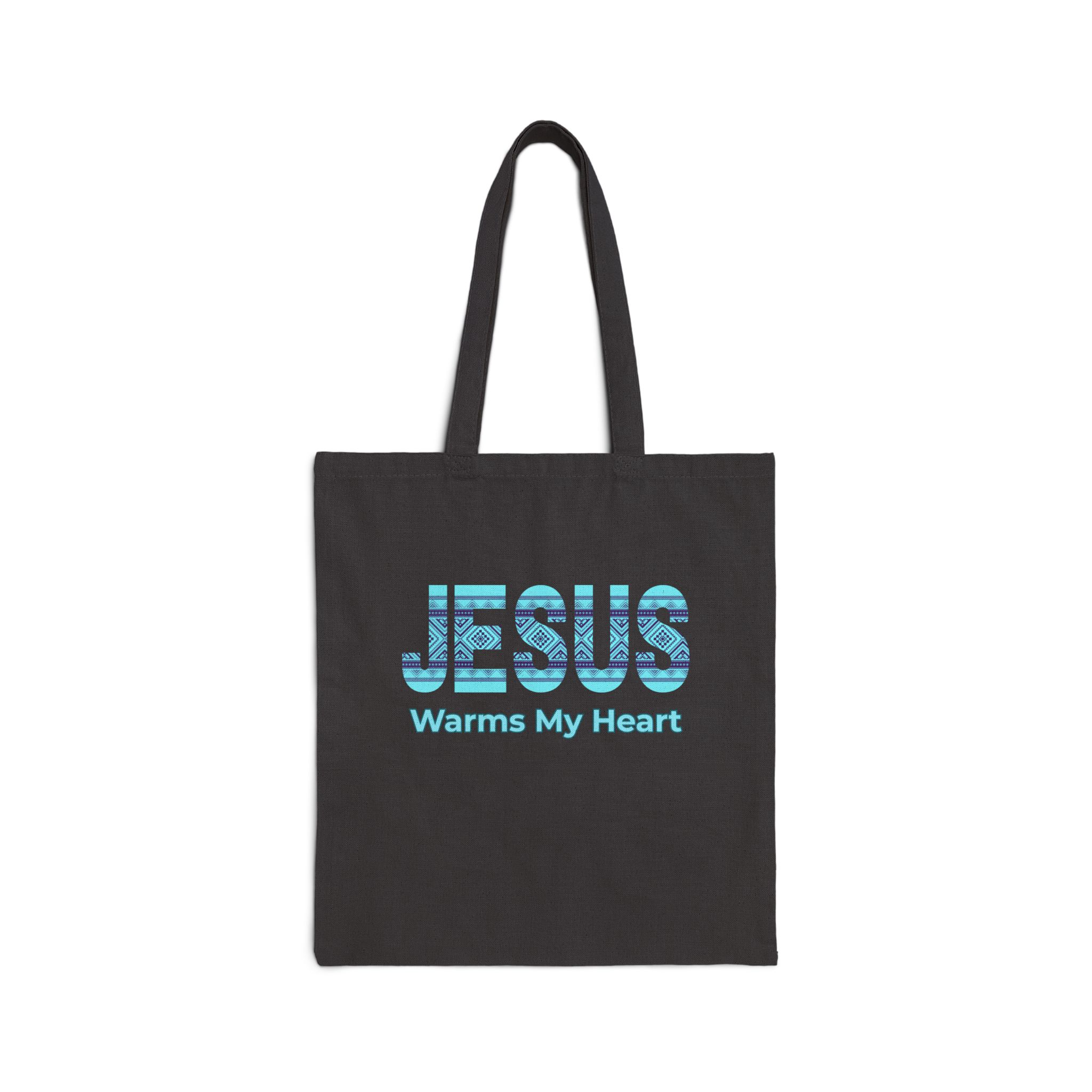 Jesus Warms My Heart Canvas Tote in Black