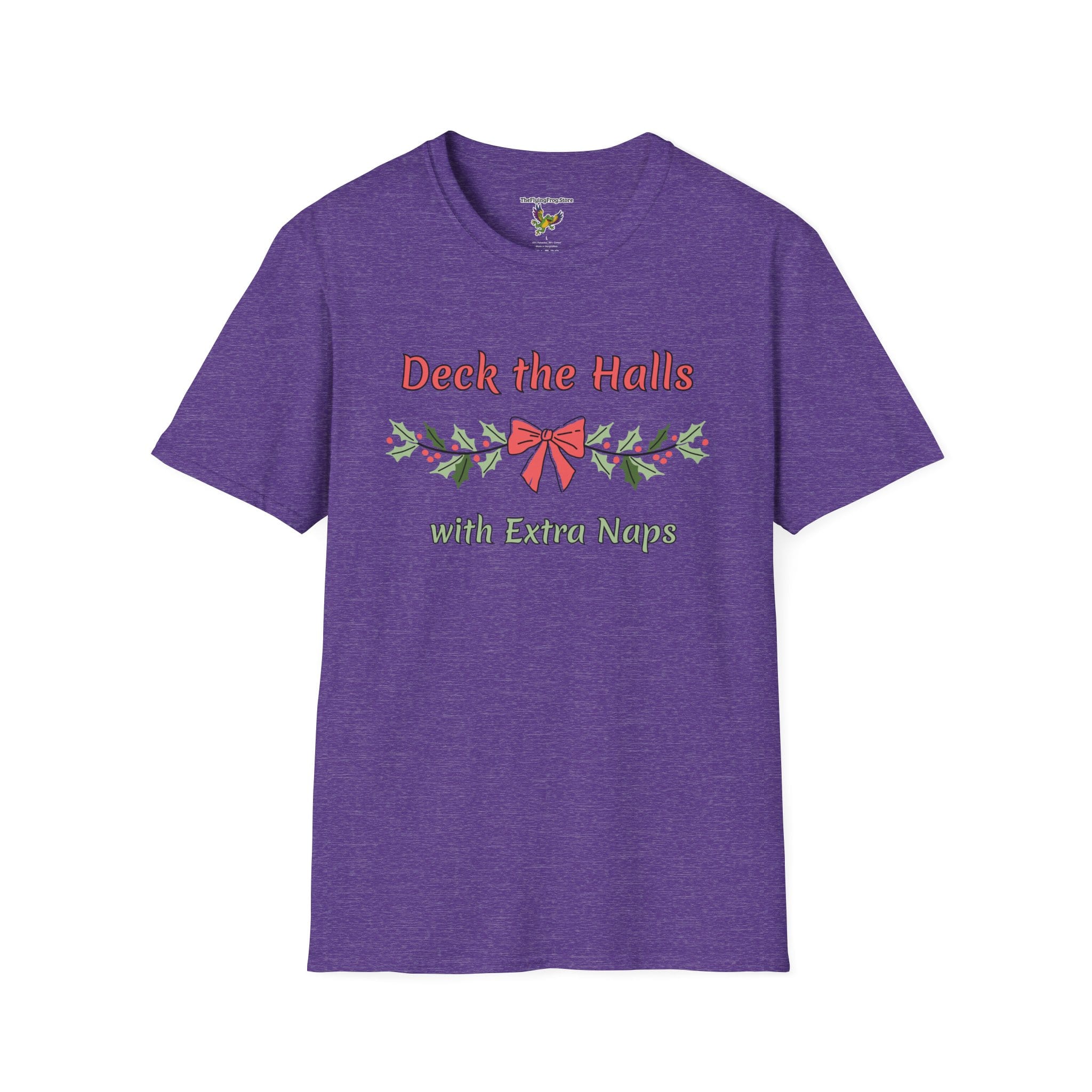 Deck the Halls with Extra Naps Short Sleeve T-shirt in Heather Purple, front view