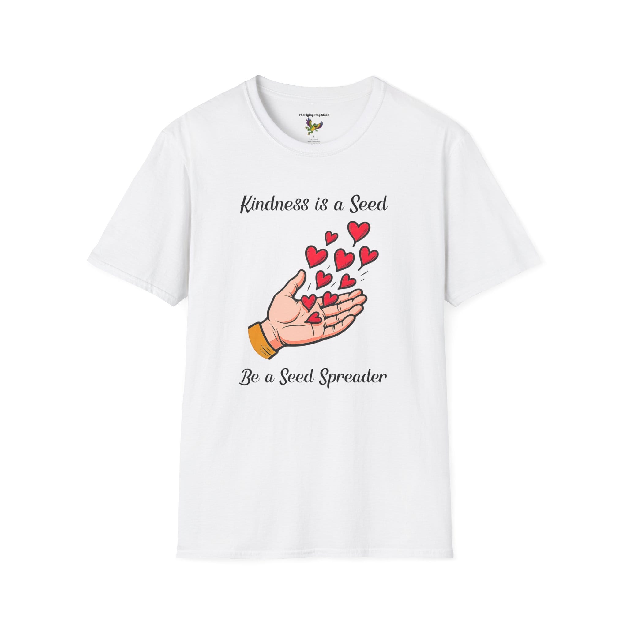 Kindness is a Seed - Be a Seed Spreader Short Sleeve T-Shirt in White, front view