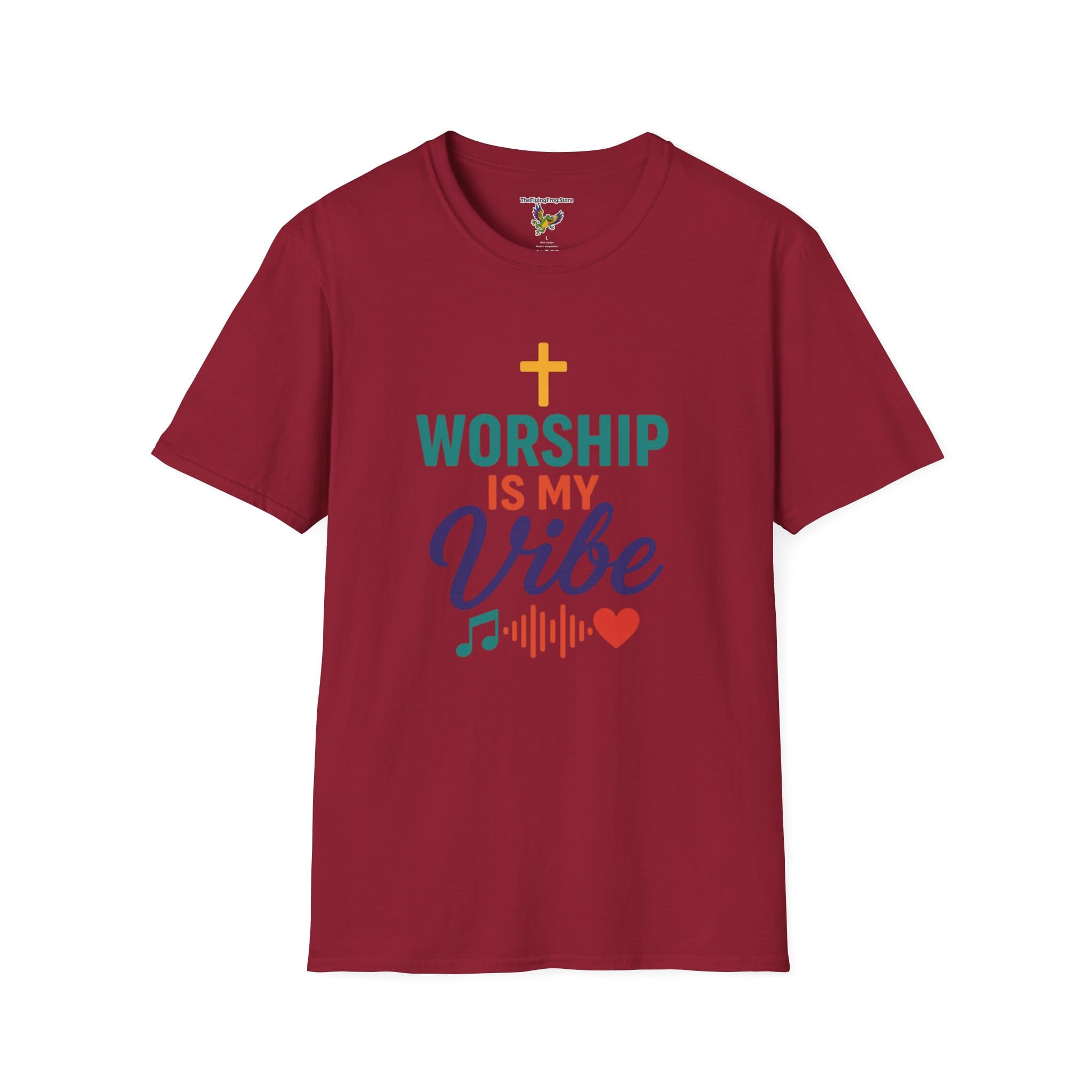 Worship Is My Vibe Short Sleeve T-shirt in Cardinal Red, front view