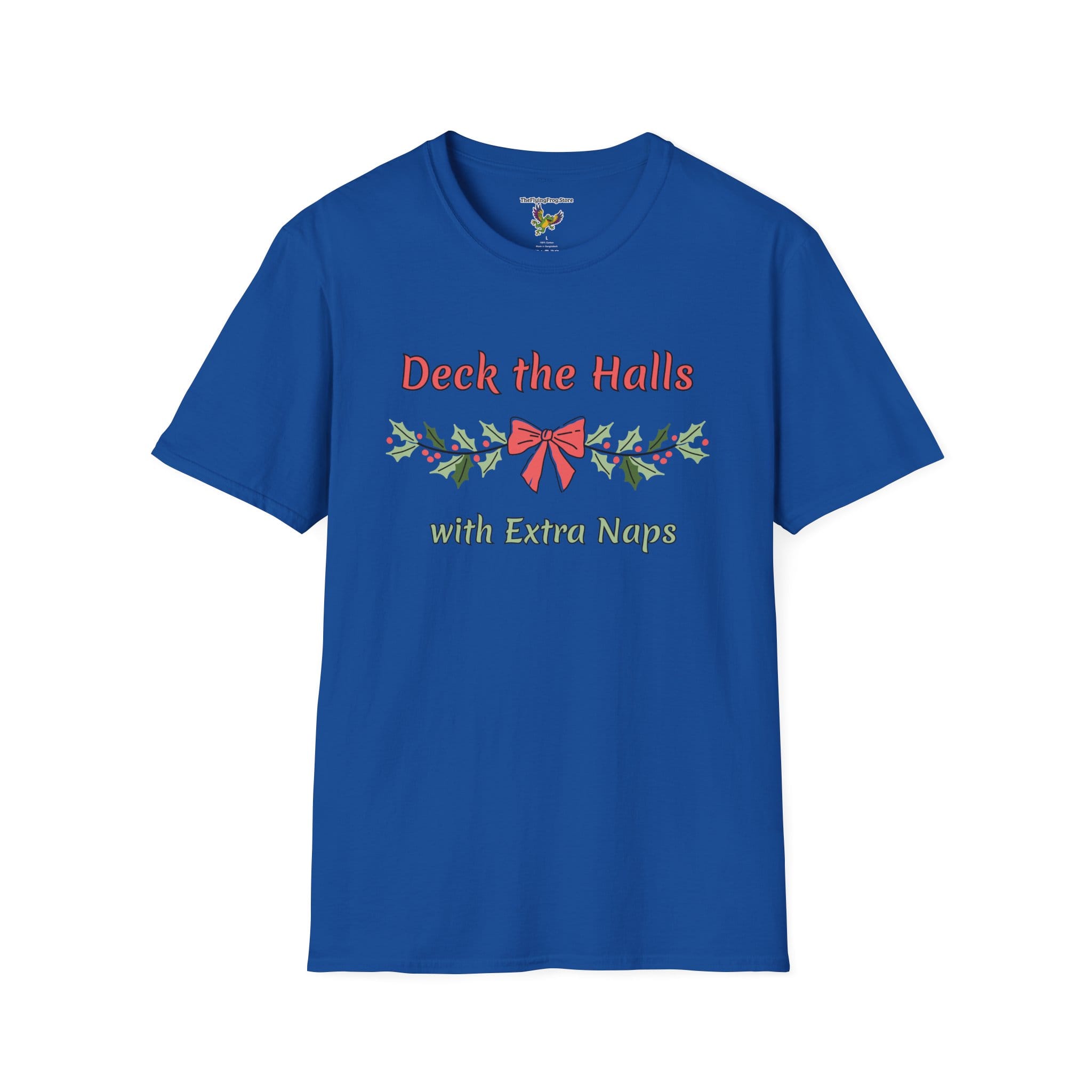 Deck the Halls with Extra Naps Short Sleeve T-shirt in Royal Blue, front view
