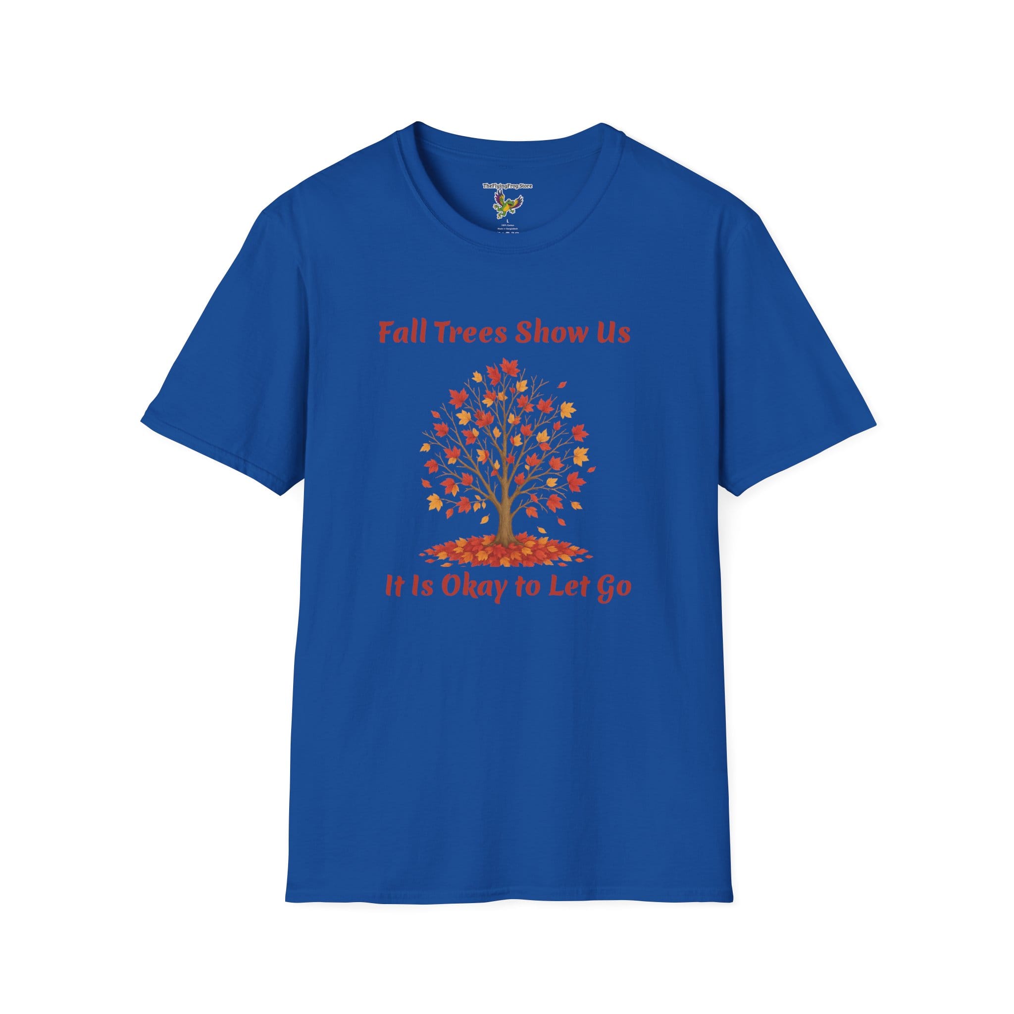 Fall Trees Show Us It is Okay to Let Go Short Sleeve T-shirt in Royal Blue, front view
