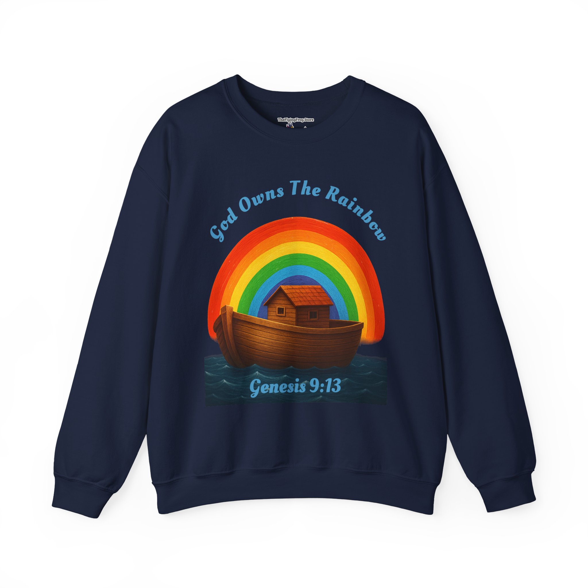 God Owns The Rainbow Noah's Ark Sweatshirt in Navy Blue