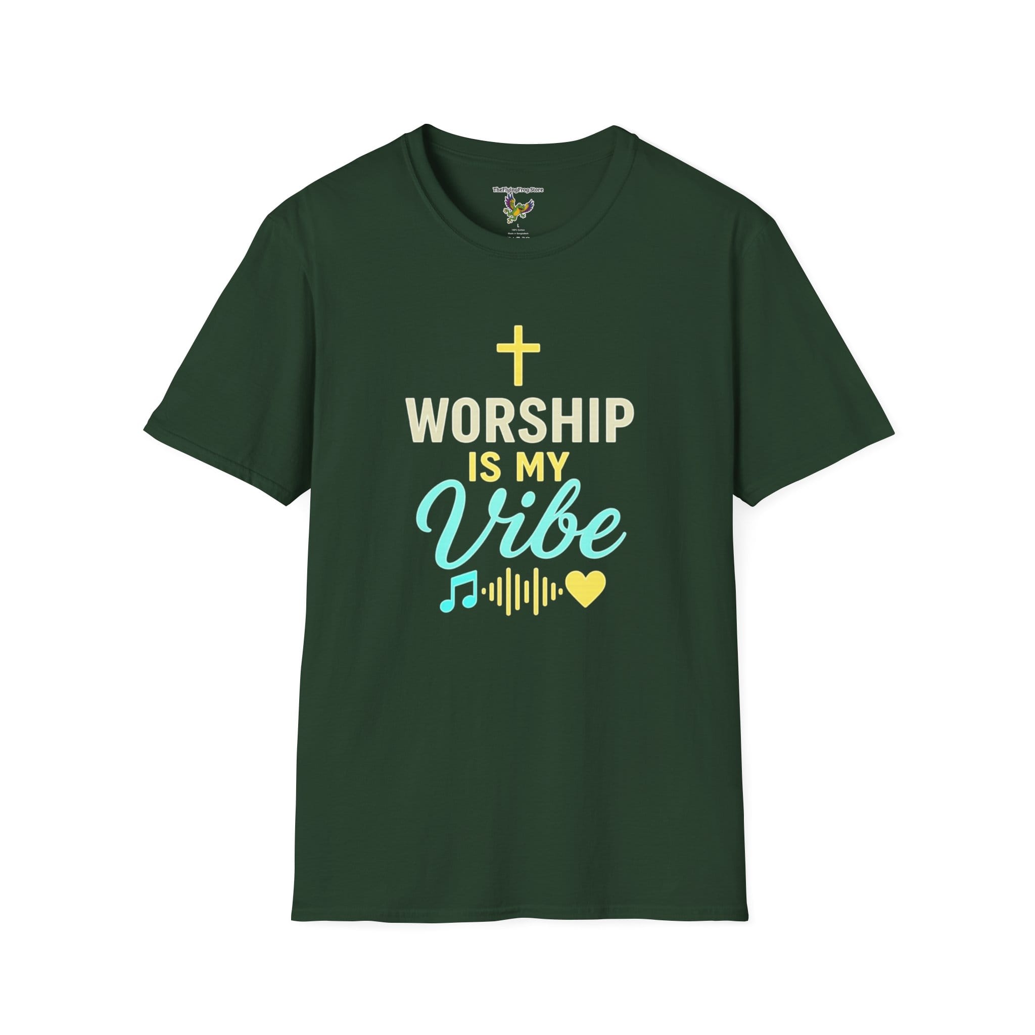 Worship Is My Vibe Short Sleeve T-shirt in Forest Green, front view