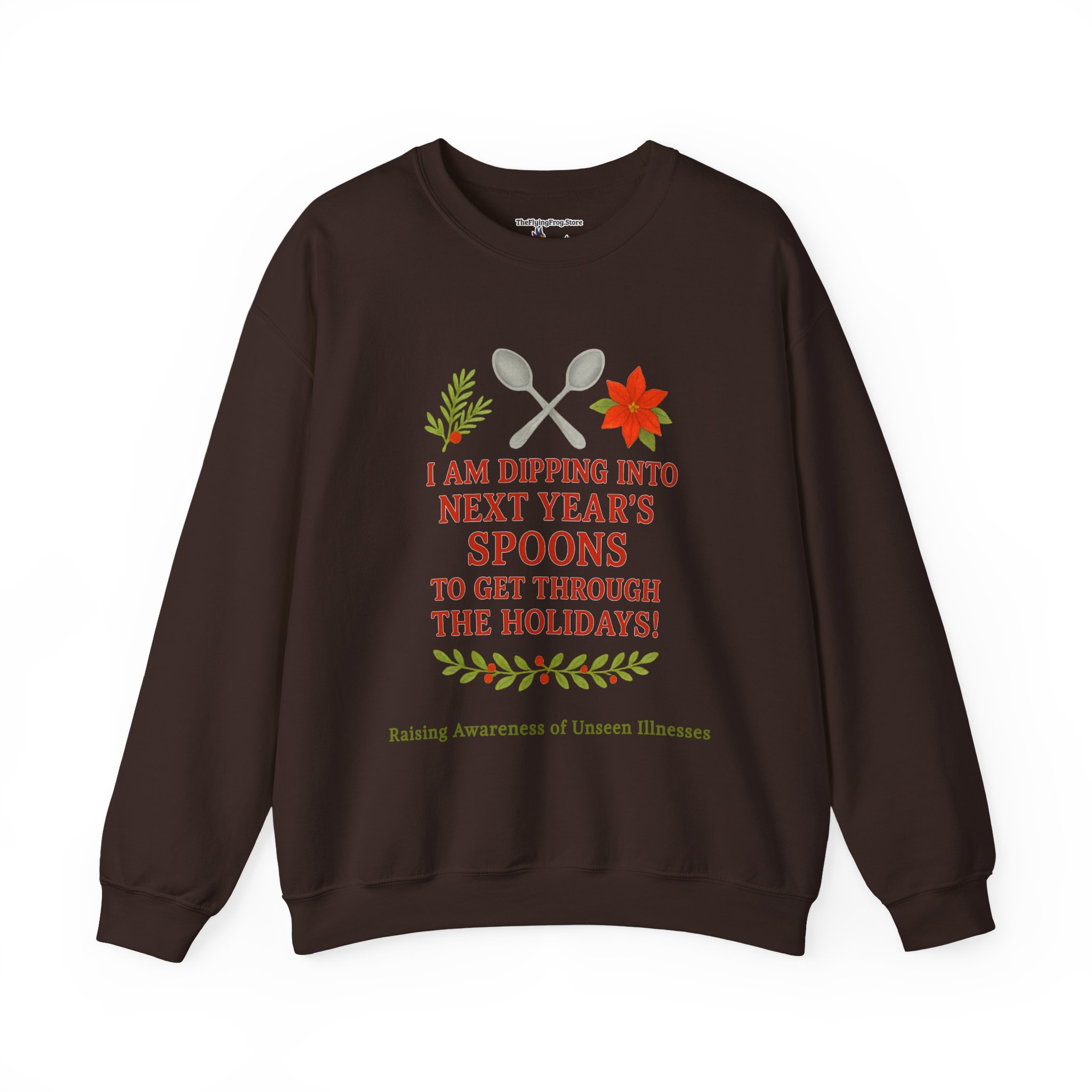 Dipping Into Next Year's Spoons Holiday Sweatshirt in Dark Chocolate