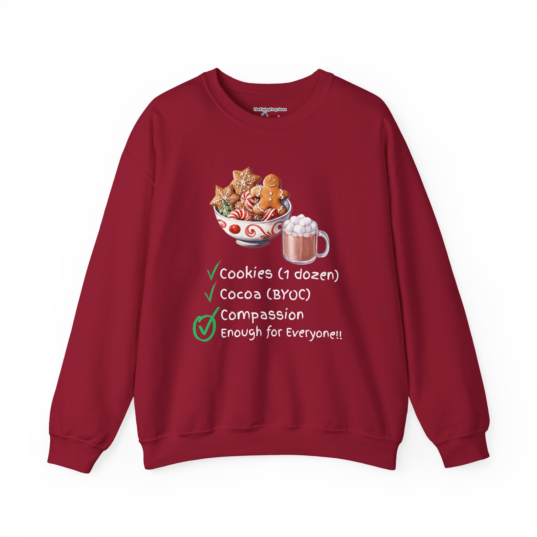 Cookies, Cocoa, Compassion Sweatshirt in Cardinal Red