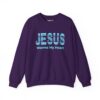 Jesus Warms My Heart Sweatshirt in Purple