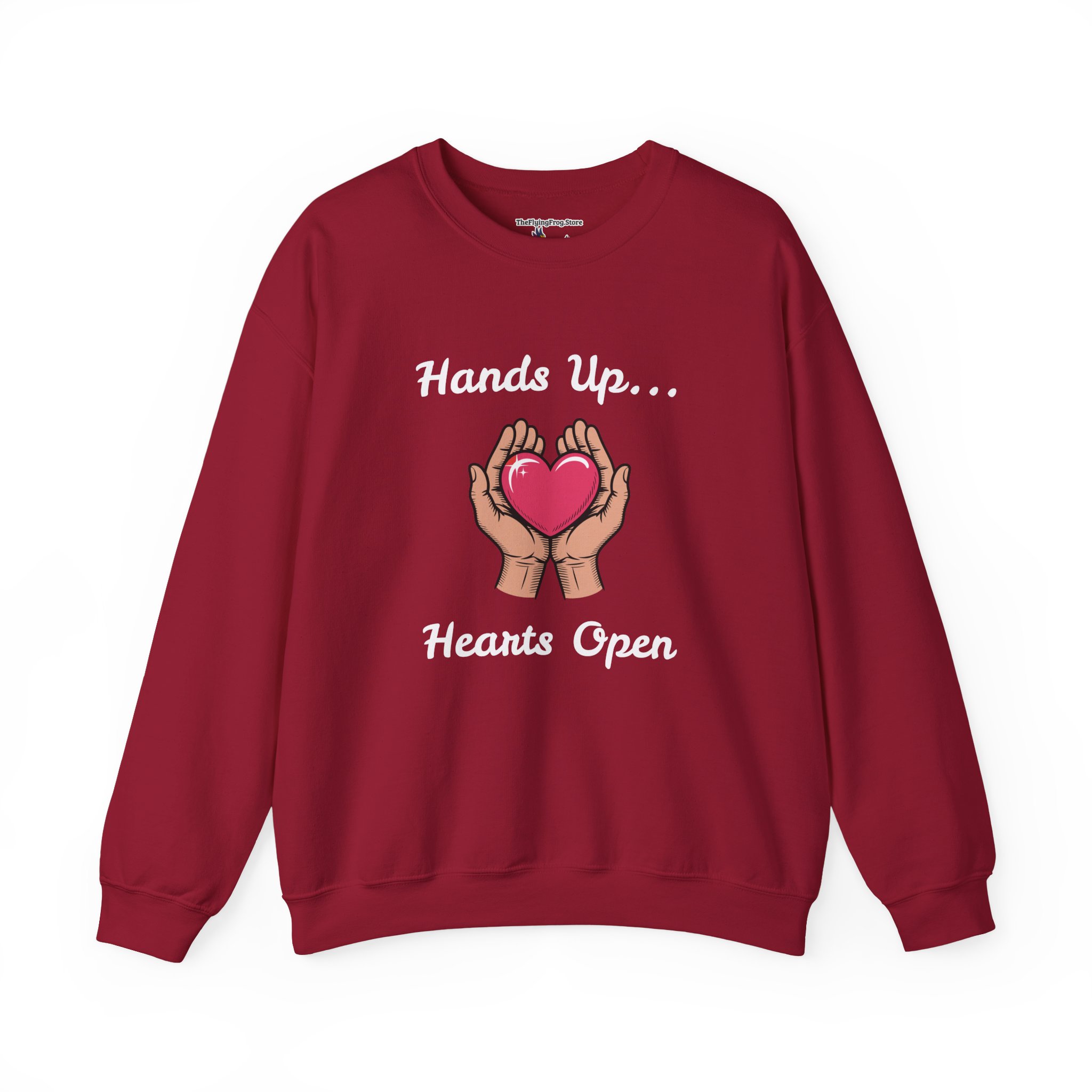 Hands Up...Hearts Open Sweatshirt in Cardinal Red