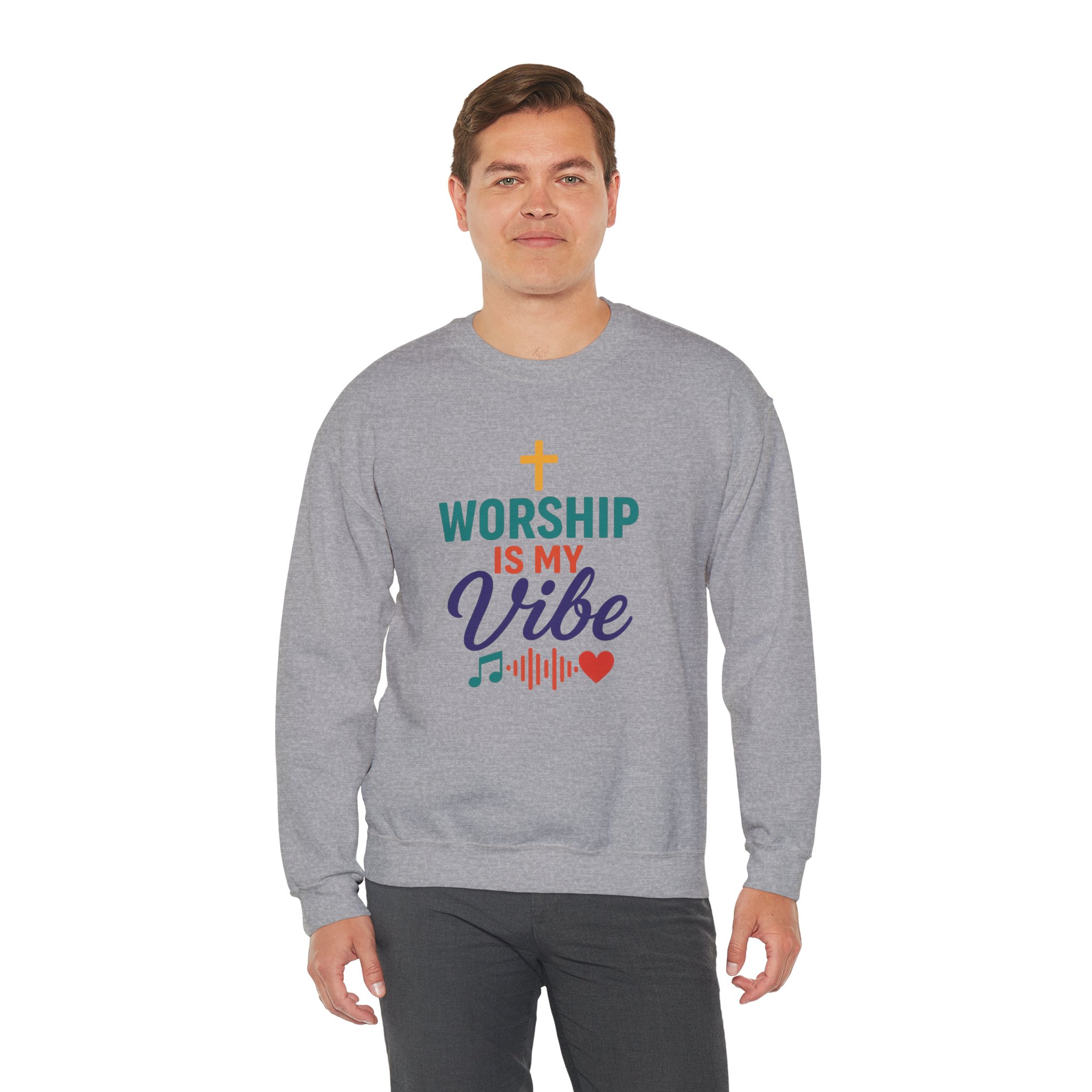 Worship Is My Vibe Sweatshirt in Sport Gray on male model