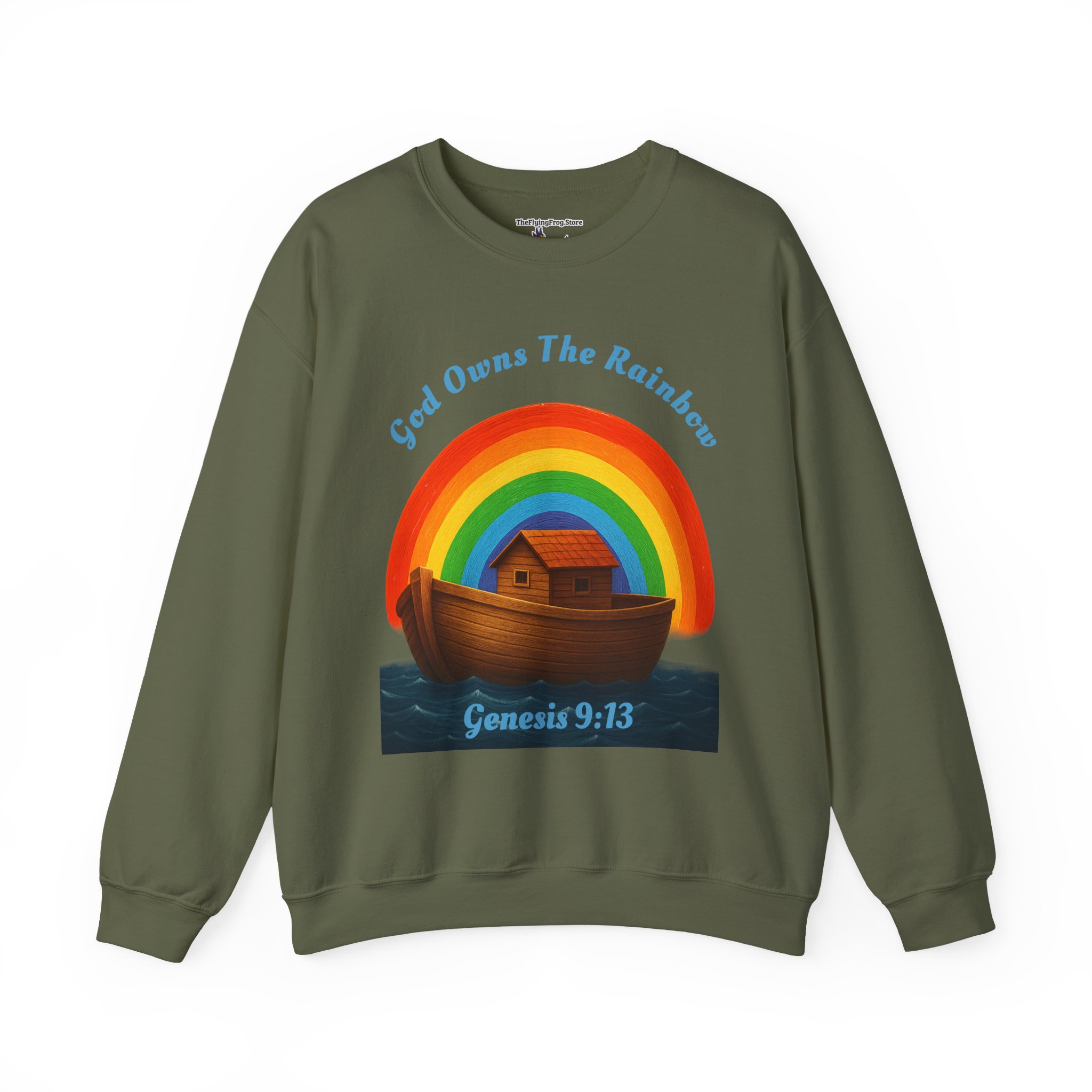 God Owns The Rainbow Noah's Ark Sweatshirt in Military Green