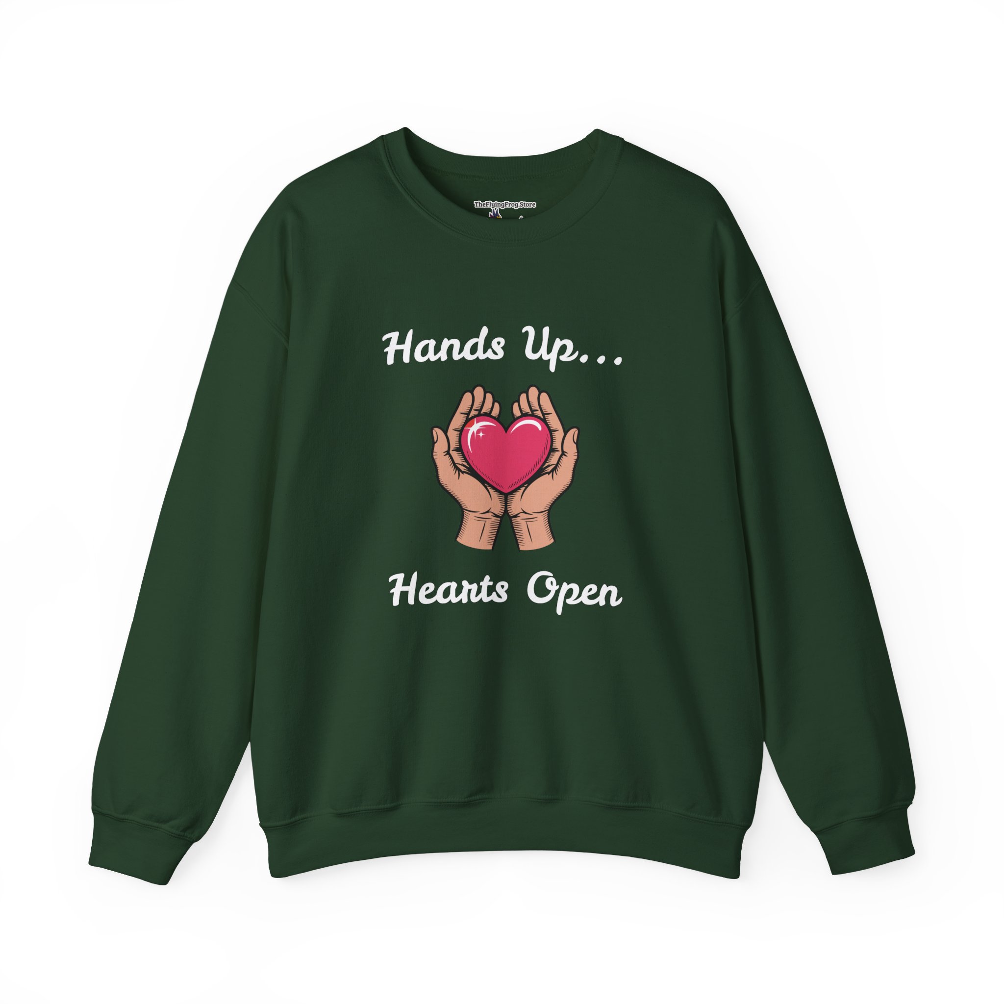Hands Up...Hearts Open Sweatshirt in Forest Green