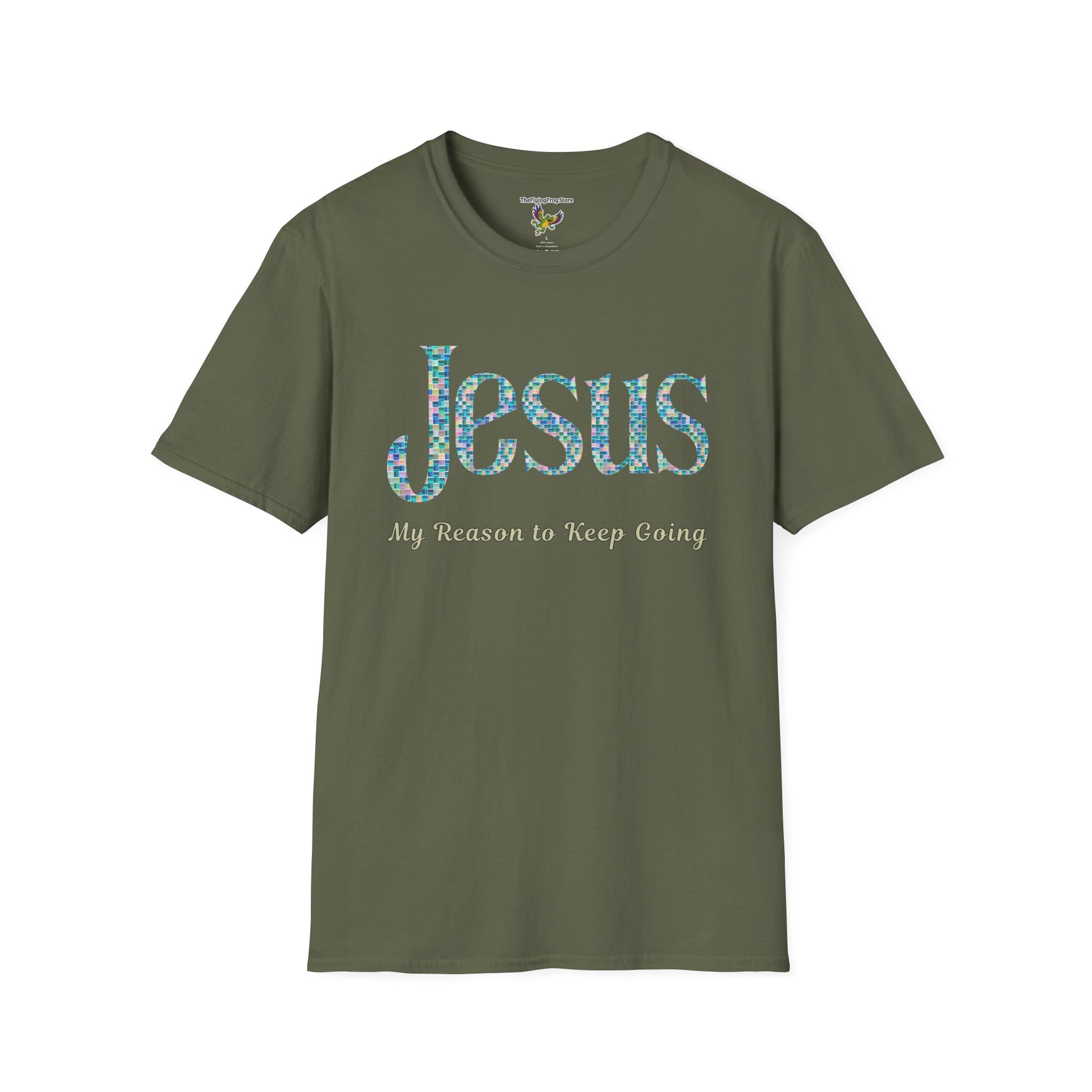 14389657460214096975_2048.jpeg Jesus: My Reason to Keep Going Short Sleeve T-shirt in Military Green, front view