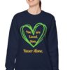 You are Loved, Seen, Never Alone Heart Sweatshirt in Navy Blue on female model