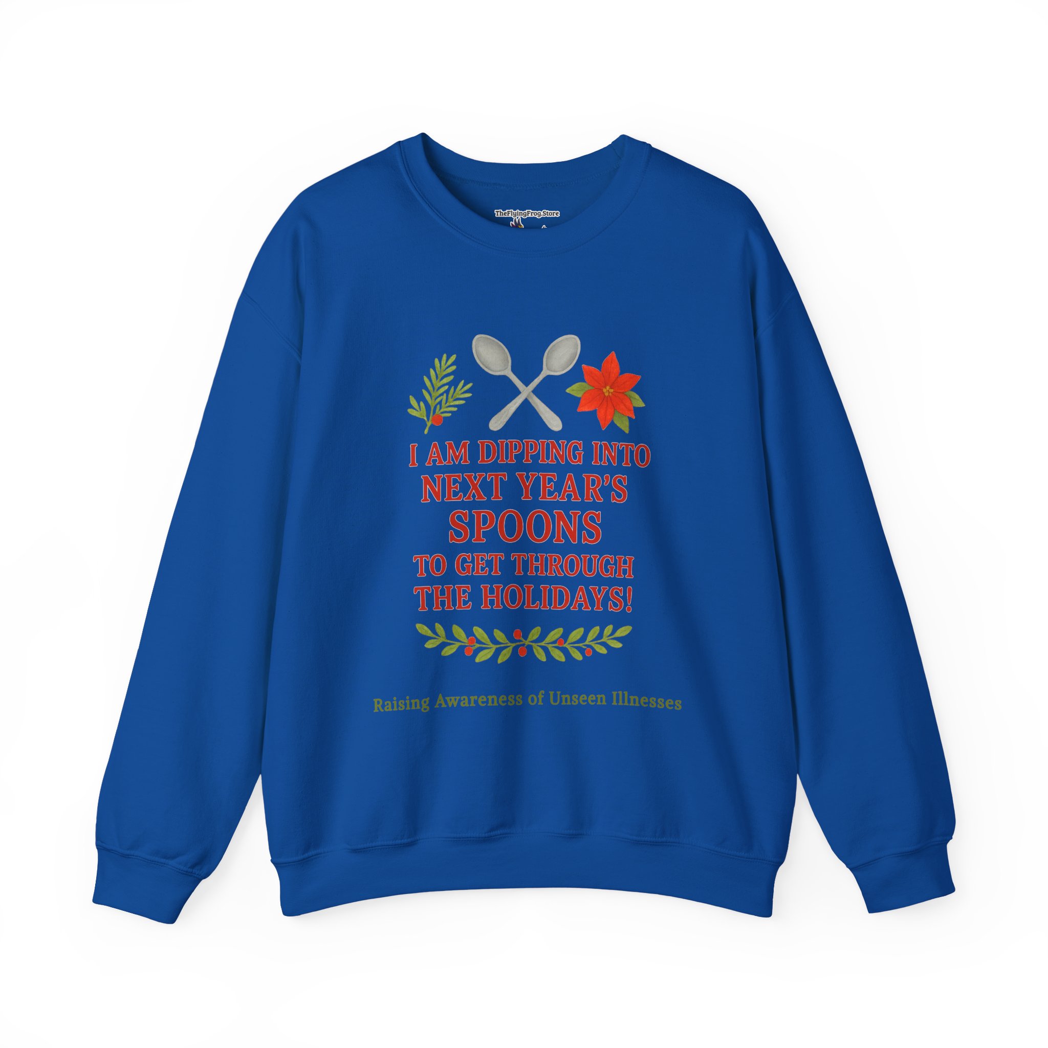 Dipping Into Next Year's Spoons Holiday Sweatshirt in Royal blue
