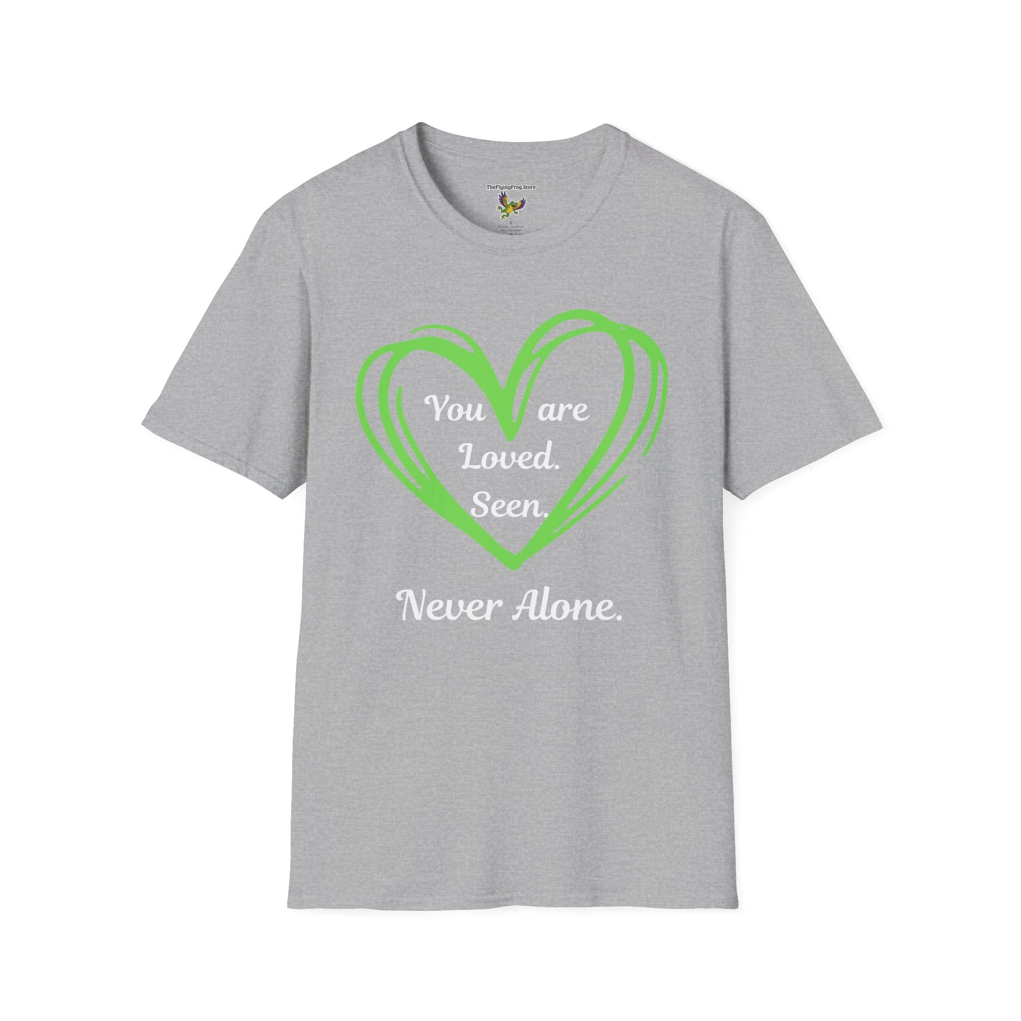 You are Loved, Seen, Never Alone Short Sleeve Tee in Sport Gray, front view