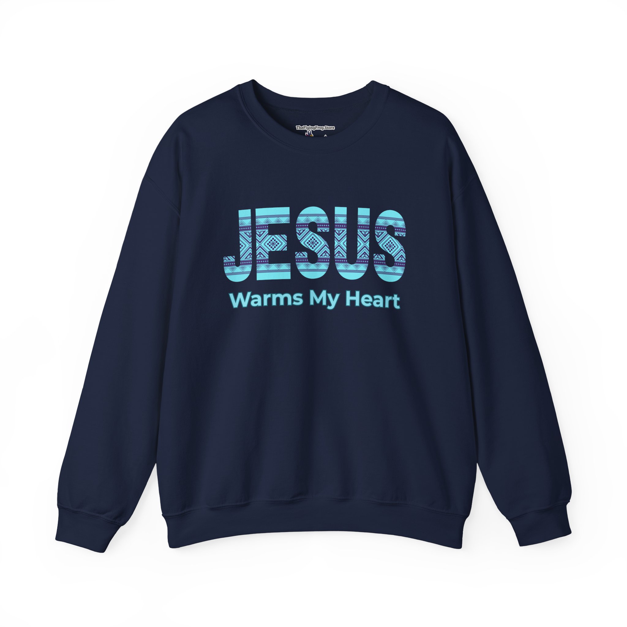 Jesus Warms My Heart Sweatshirt in Navy Blue