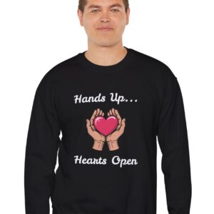 Hands Up...Hearts Open Sweatshirt in Black on male model