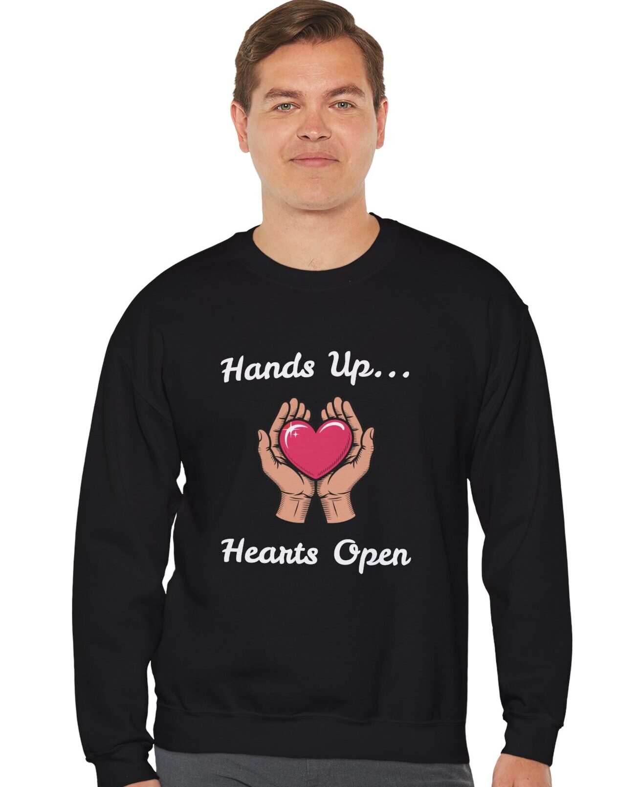 Hands Up...Hearts Open Sweatshirt in Black on male model