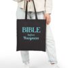 Bible Before Busyness Canvas Tote in Black held by model