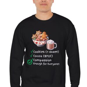 Cookies, Cocoa, Compassion Sweatshirt in Black on male model