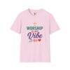 Worship Is My Vibe Short Sleeve T-shirt in Light Pink, front view