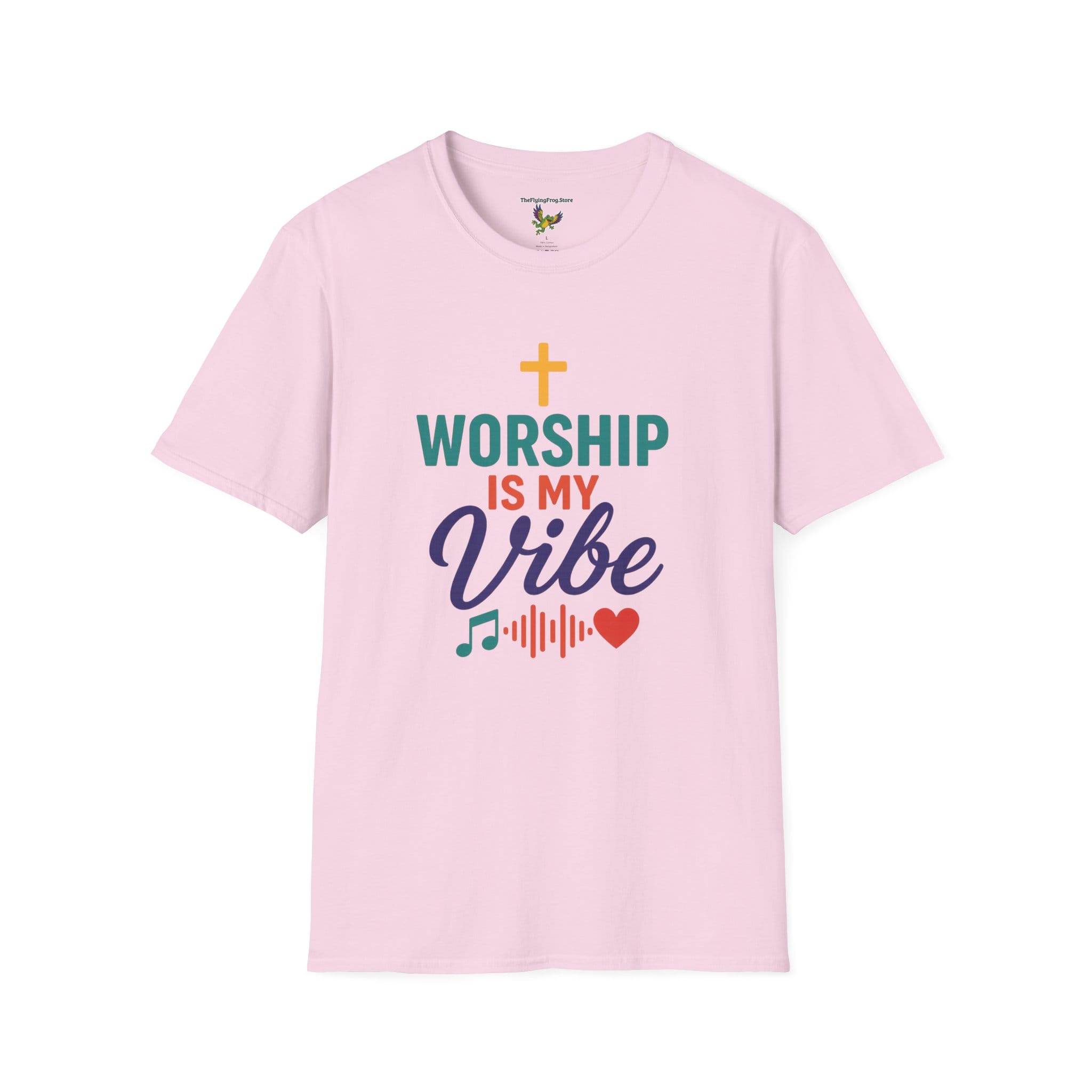 Worship Is My Vibe Short Sleeve T-shirt in Light Pink, front view