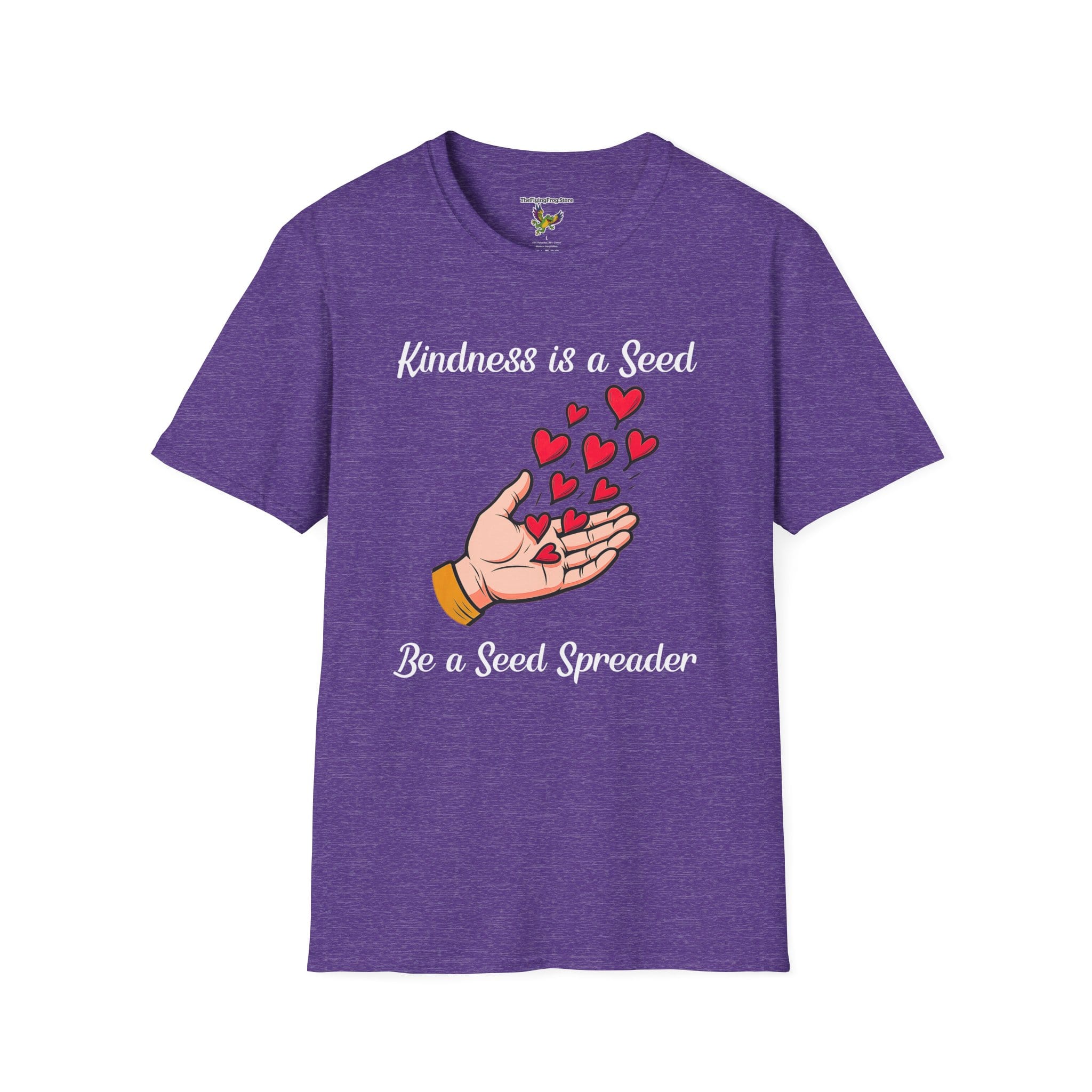 Kindness is a Seed - Be a Seed Spreader Short Sleeve T-Shirt in Heather Purple, front view