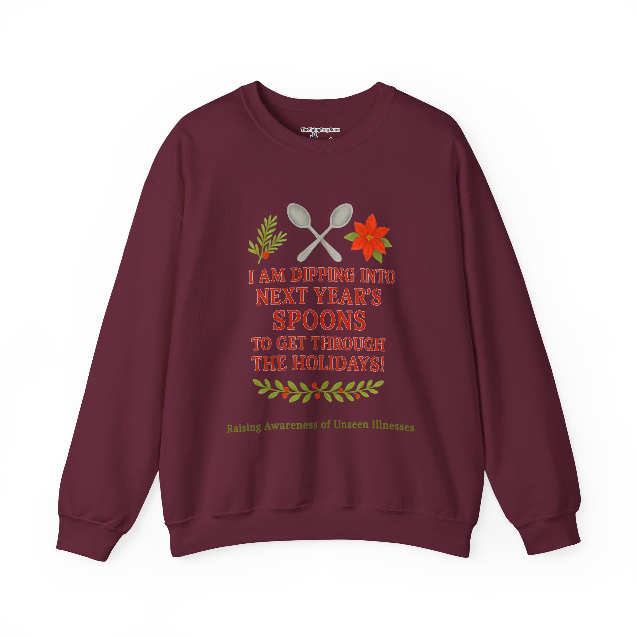 Dipping Into Next Year's Spoons Holiday Sweatshirt in Maroon