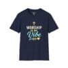 Worship Is My Vibe Short Sleeve T-shirt in Navy Blue, front view