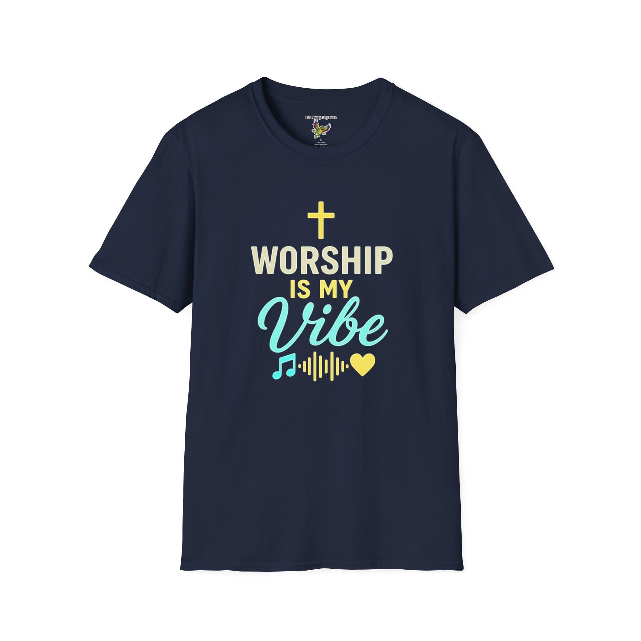 Worship Is My Vibe Short Sleeve T-shirt in Navy Blue, front view