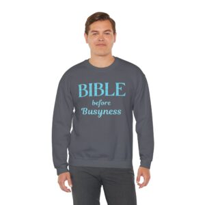 Bible before Busyness Sweatshirt in Charcoal on male model