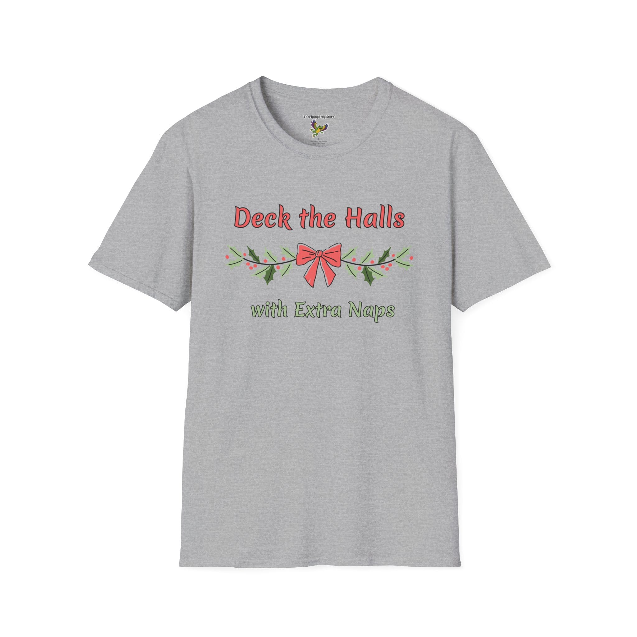 Deck the Halls with Extra Naps Short Sleeve T-shirt in Sport Gray, front view