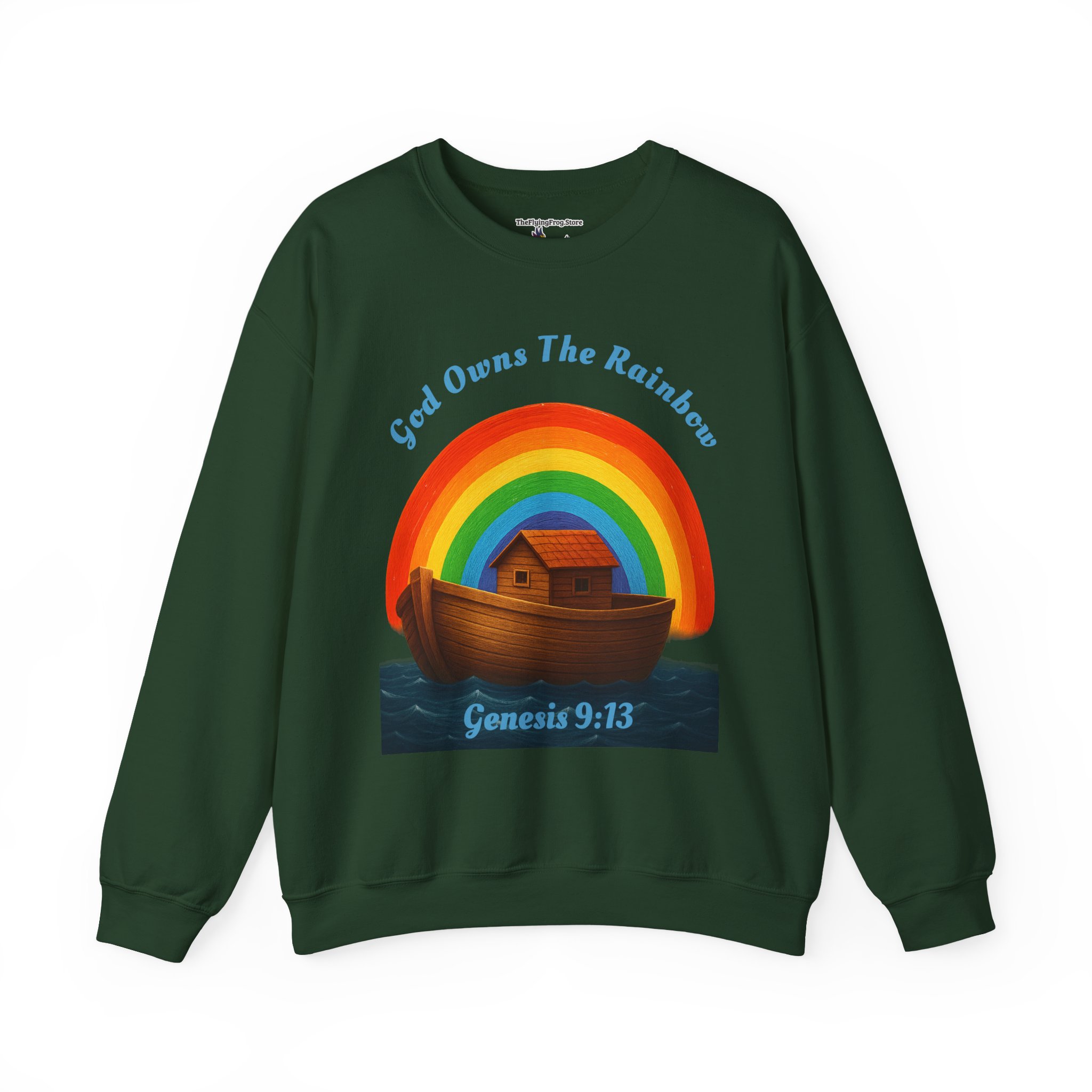 God Owns The Rainbow Noah's Ark Sweatshirt in Forest Green