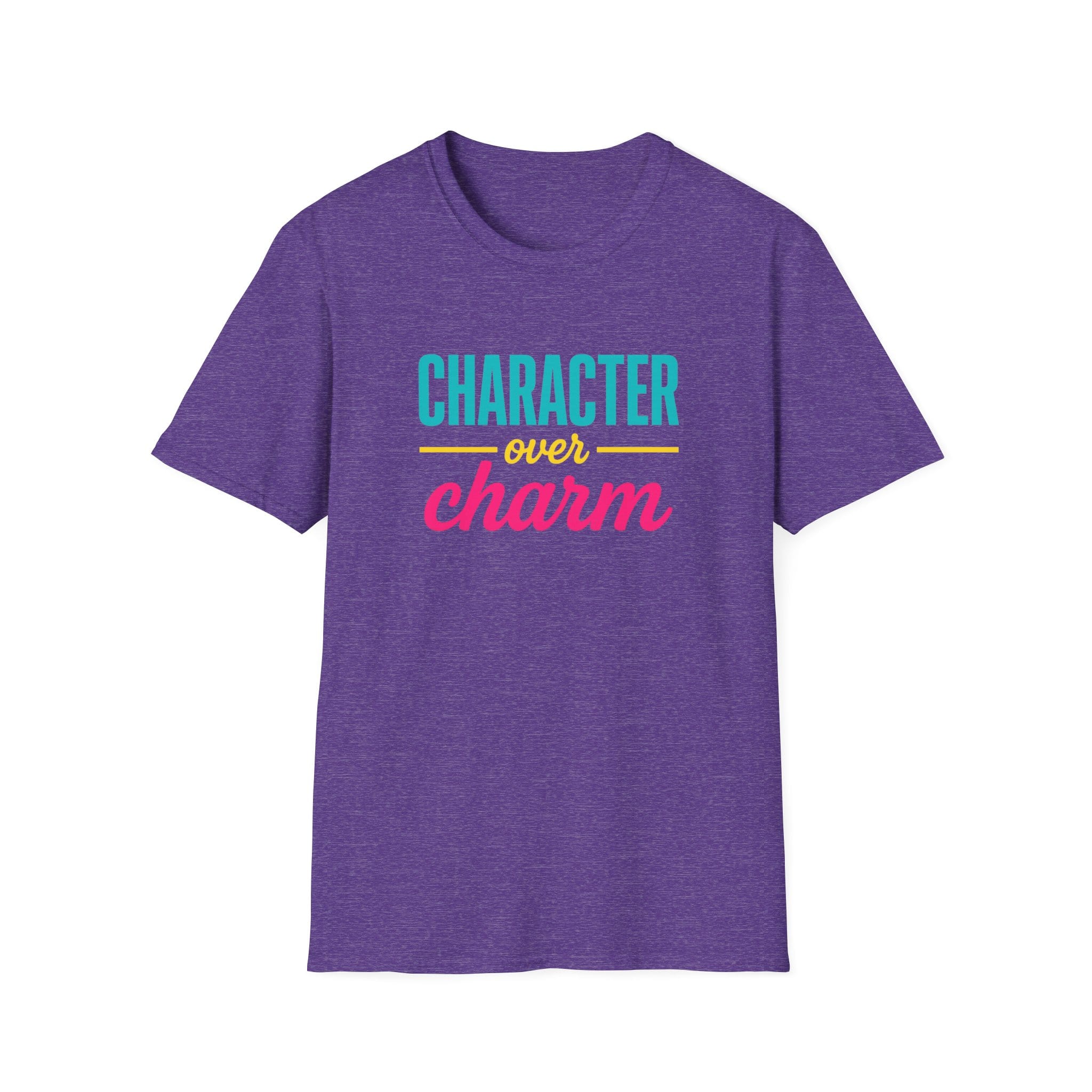 Character over Charm Short Sleeve T-shirt in Heather Purple, front view