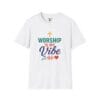 Worship Is My Vibe Short Sleeve T-shirt in White, front view