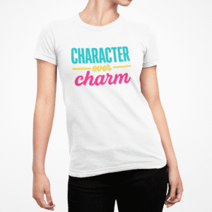 Character over Charm Short Sleeve T-shirt on thin model.
