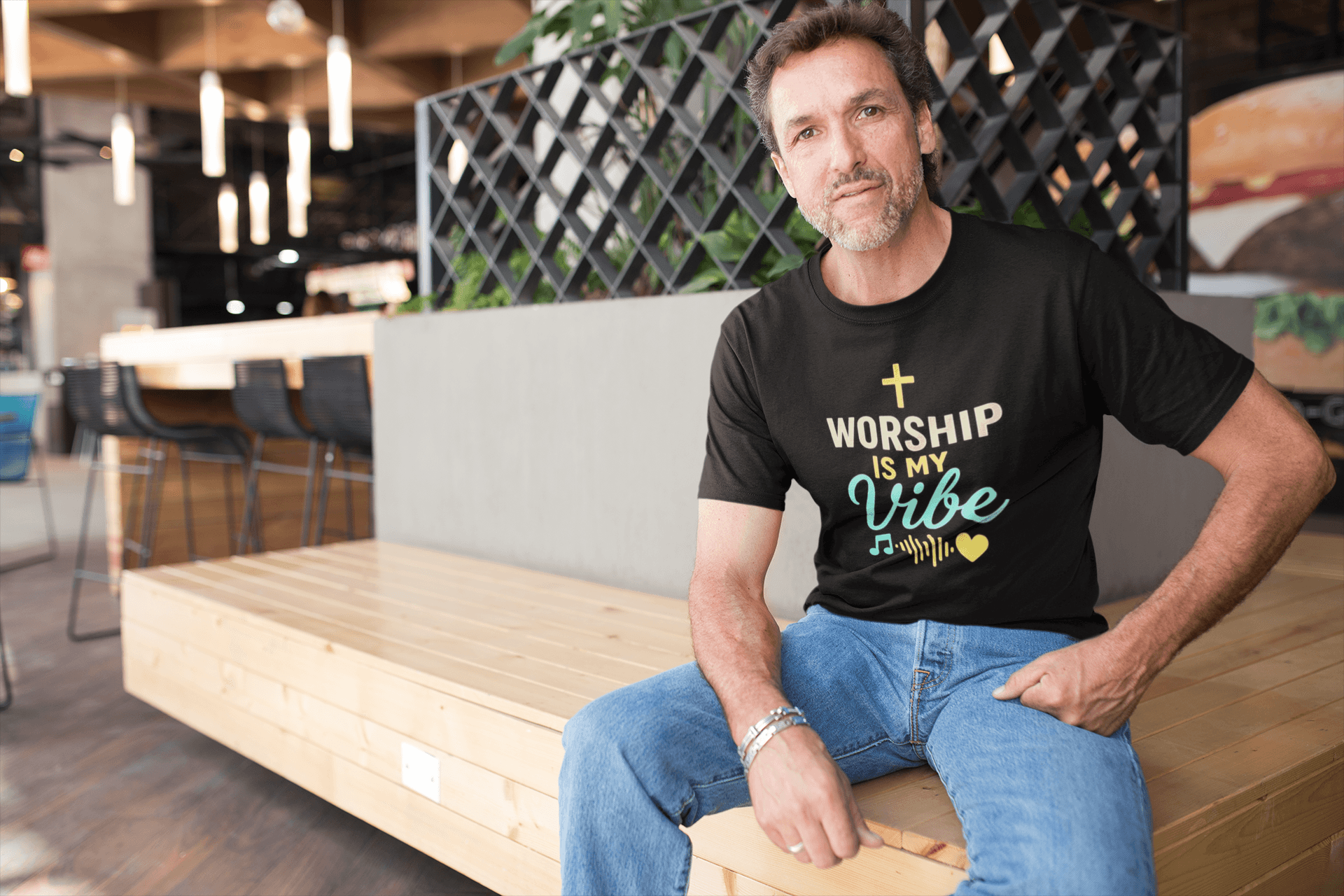 Worship Is My Vibe Short Sleeve T-shirt in Black on a male model