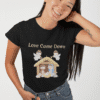 Love Came Down (Manger) Short Sleeve T-Shirt in black on a young female model