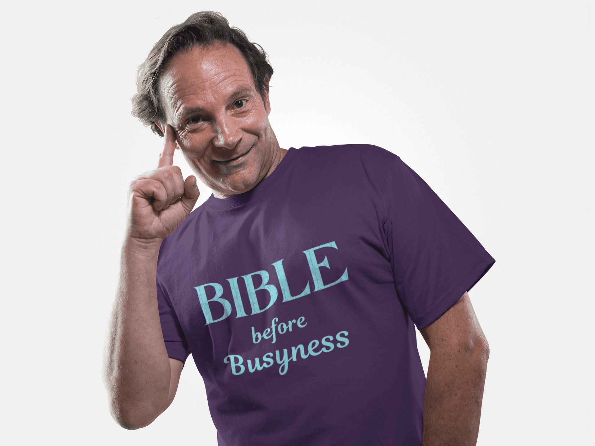 Bible before Busyness Short Sleeve T-Shirt in Purple.