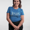 20251114211715-1f0c19f4-af9d-625e-abd7-ea6f1a6a5454.png Jesus: My Reason to Keep Going Short Sleeve T-shirt in Royal Blue on female model.
