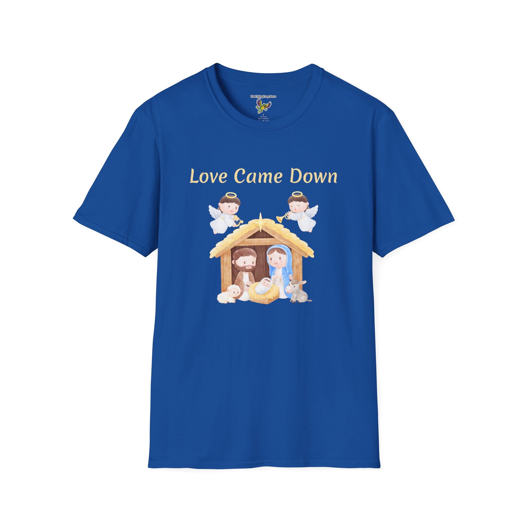 Love Came Down (Manger) Short Sleeve T-Shirt in Royal blue, front view