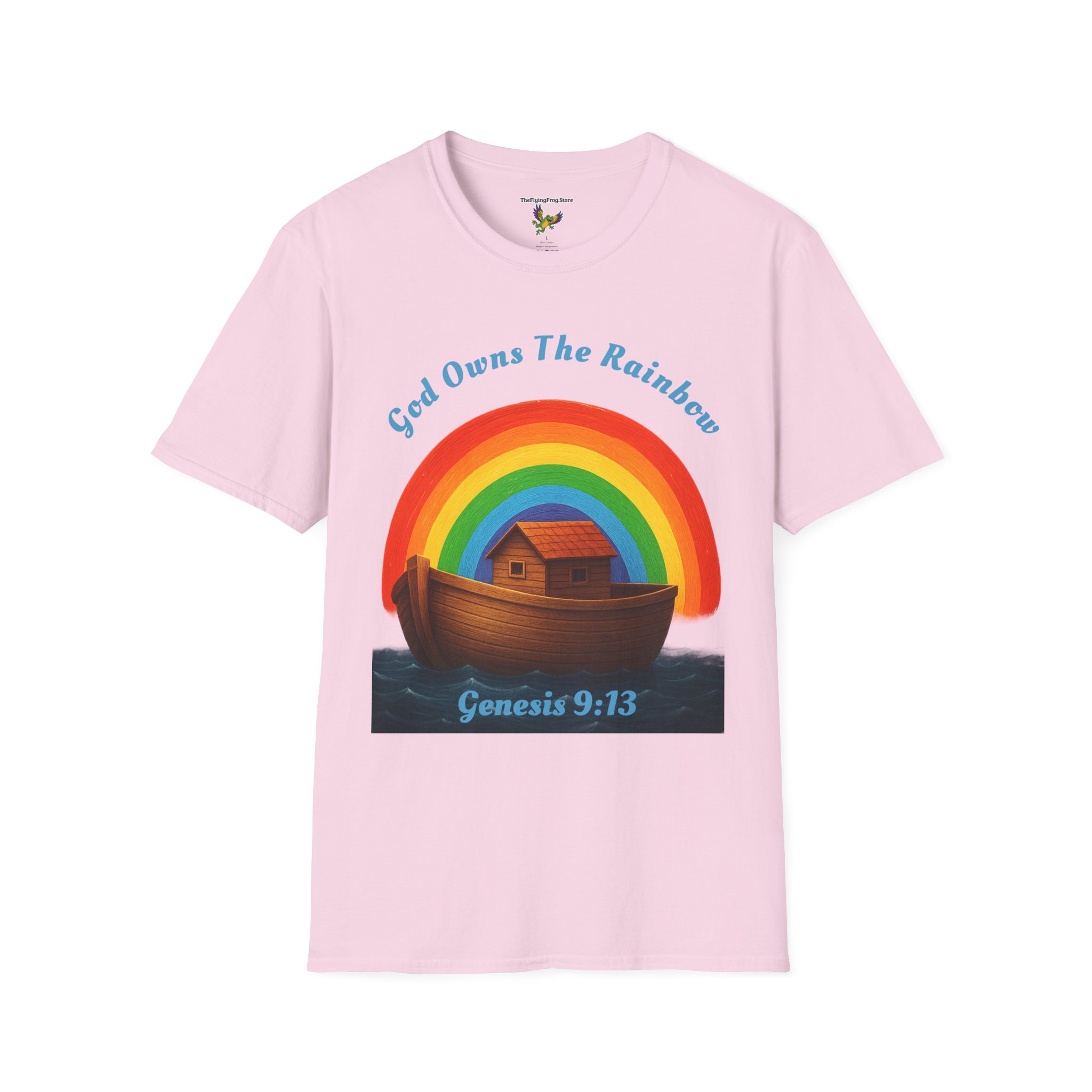 God Owns The Rainbow Noah's Ark short Sleeve T-shirt in Light Pink