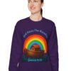 God Owns The Rainbow Noah's Ark Sweatshirt in Purple on female model